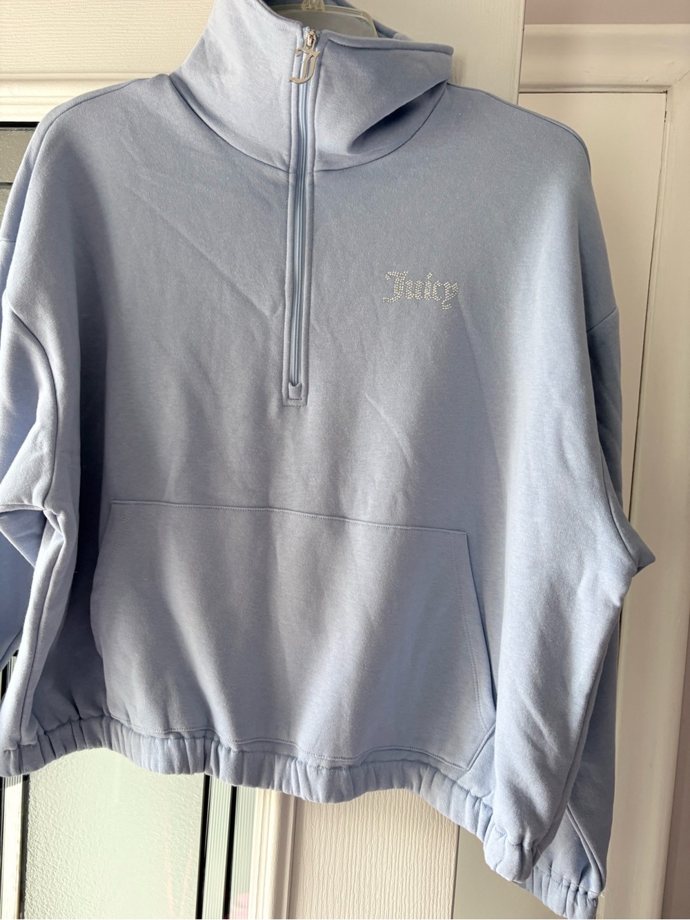 Juicy Couture Dusty Blue Half-Zip Cowl Pullover